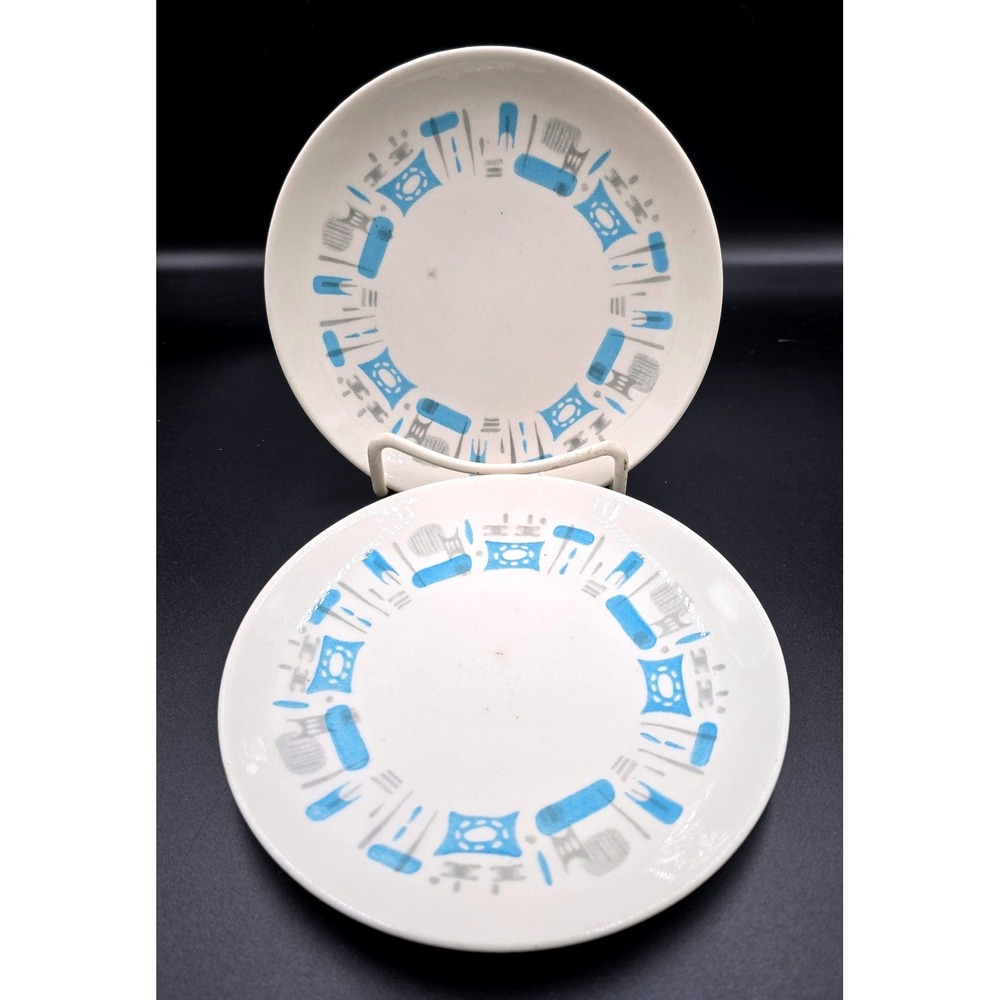 6.25"‎ Vintage 1950's Blue Heaven Dessert Salad Plates Set of 2 MCM